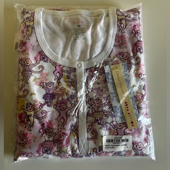 Roller Rabbit X LoveShackFancy Preppy Patchwork Lilac Blush Women’s Pajamas - Picture 5 of 8